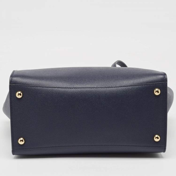Pre Owned Salvatore Ferragamo Navy Blue Leather Gemini Tote