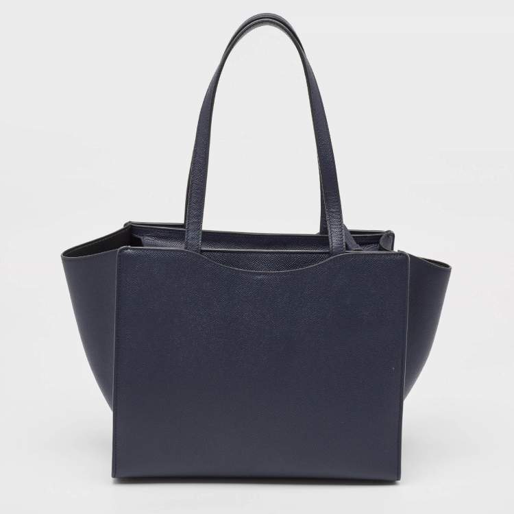 Pre Owned Salvatore Ferragamo Navy Blue Leather Gemini Tote