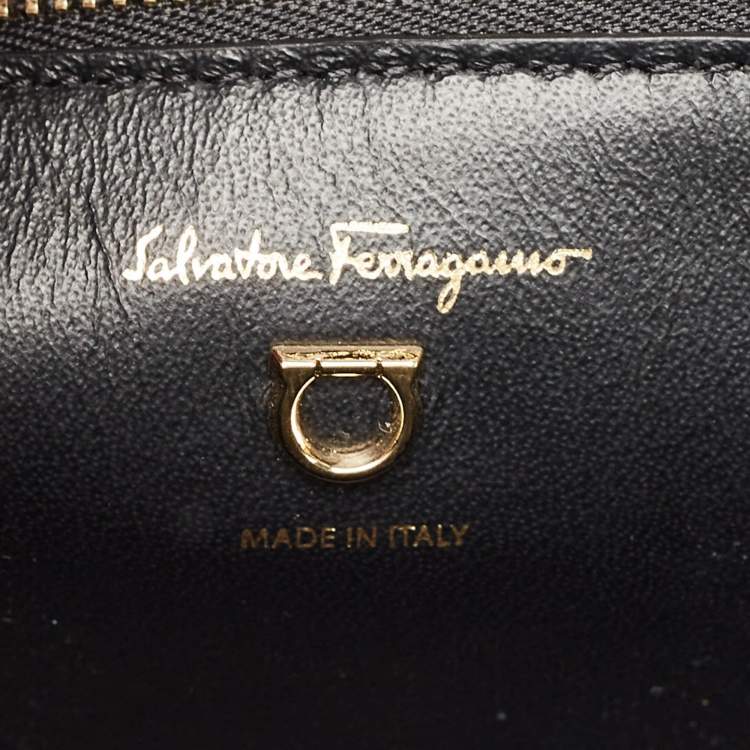 Pre Owned Salvatore Ferragamo Navy Blue Leather Gemini Tote