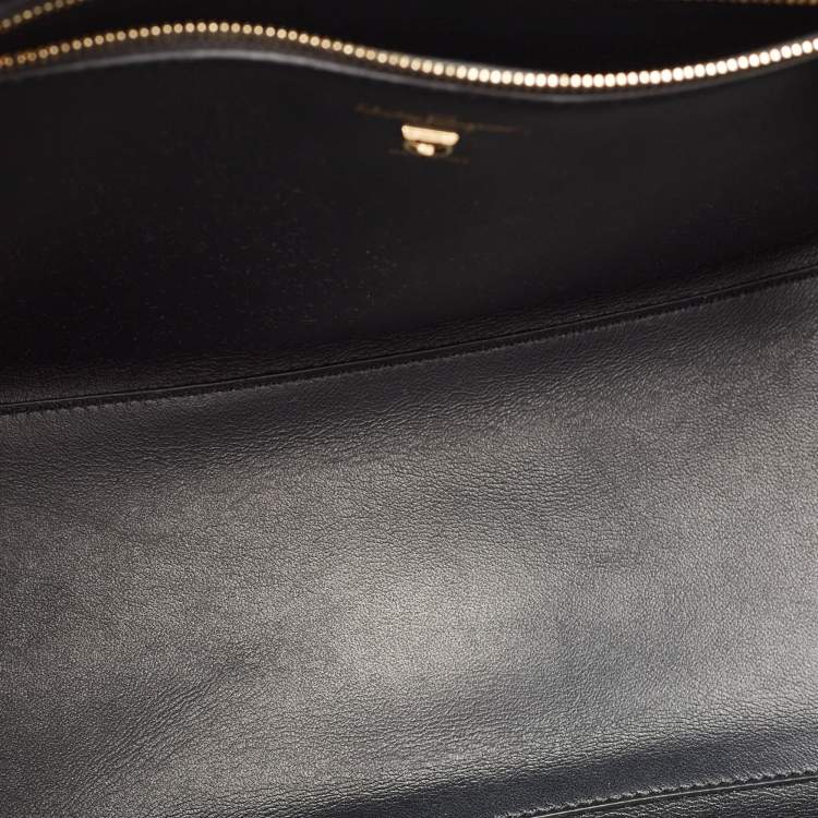 Pre Owned Salvatore Ferragamo Navy Blue Leather Gemini Tote