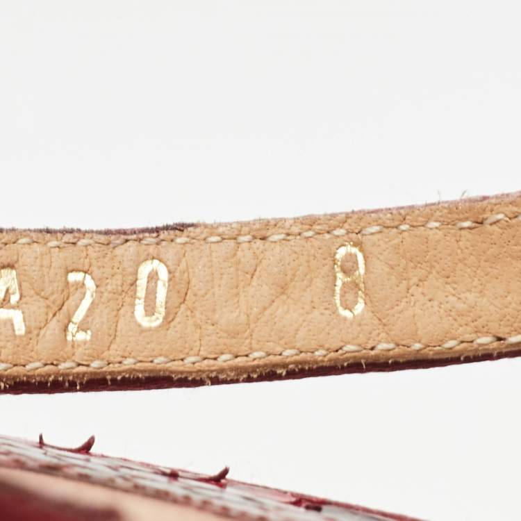 Pre Owned Salvatore Ferragamo Burgundy Suede and Python Leather Ankle Strap Sandals Size 38.5