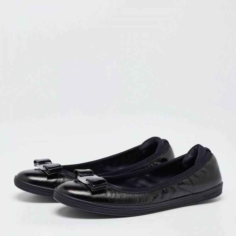Pre Owned Salvatore Ferragamo Black Patent Leather Vara Bow Ballet Flats Size 39