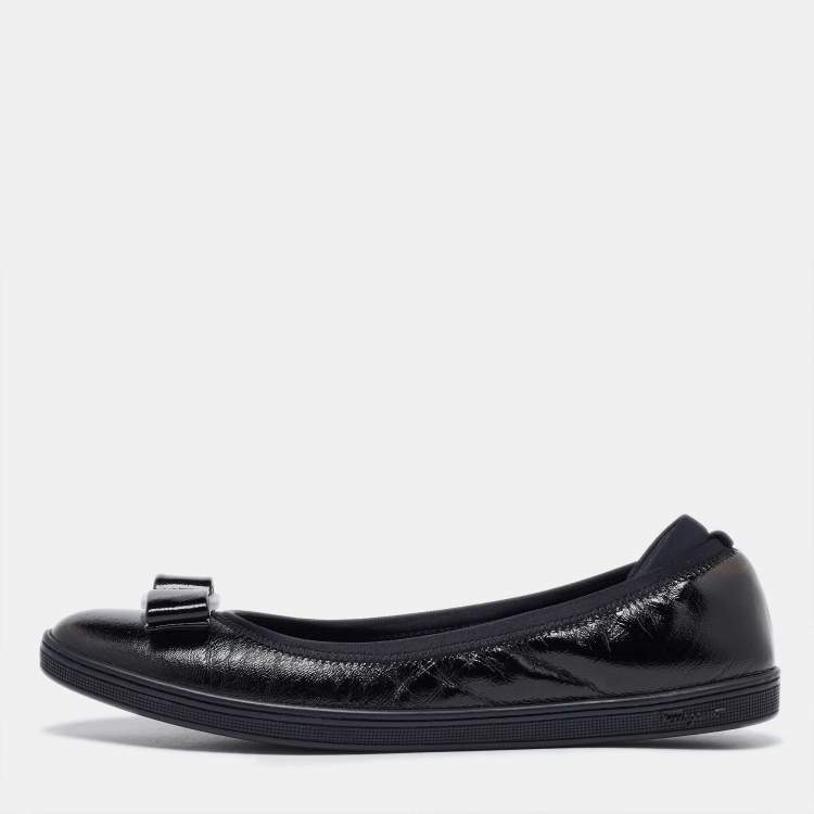 Pre Owned Salvatore Ferragamo Black Patent Leather Vara Bow Ballet Flats Size 39