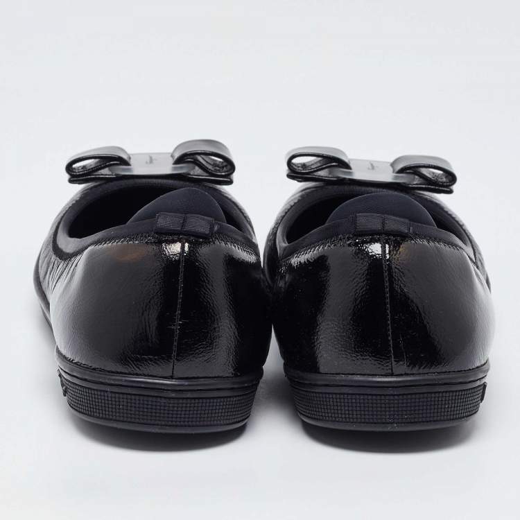Pre Owned Salvatore Ferragamo Black Patent Leather Vara Bow Ballet Flats Size 39
