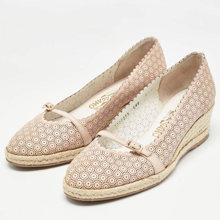 Pre Owned Salvatore Ferragamo Pink Leather Espadrille Pumps Size 39.5
