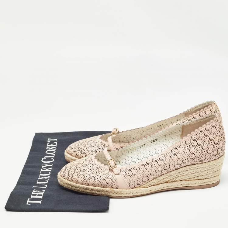 Pre Owned Salvatore Ferragamo Pink Leather Espadrille Pumps Size 39.5