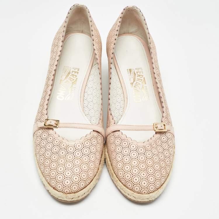 Pre Owned Salvatore Ferragamo Pink Leather Espadrille Pumps Size 39.5