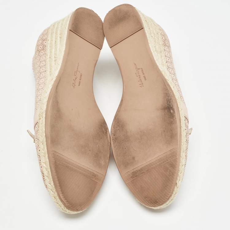 Pre Owned Salvatore Ferragamo Pink Leather Espadrille Pumps Size 39.5
