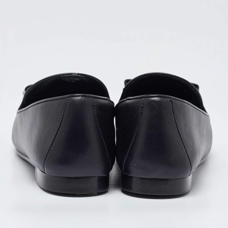Pre Owned Salvatore Ferragamo Black Leather Bow Smoking Slippers Size 38.5