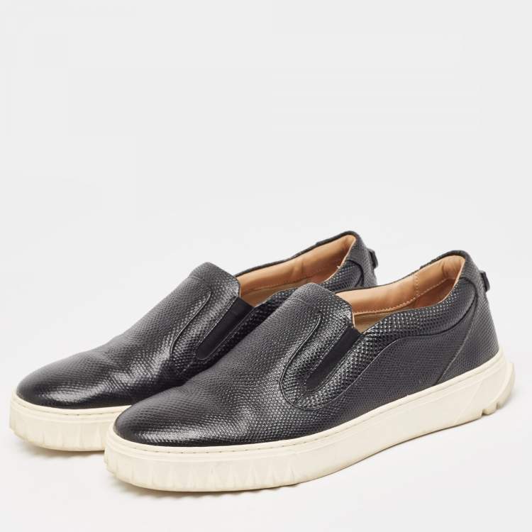 Pre Owned Salvatore Ferragamo Black  Lizard Embossed Slip On Sneakers Size 38