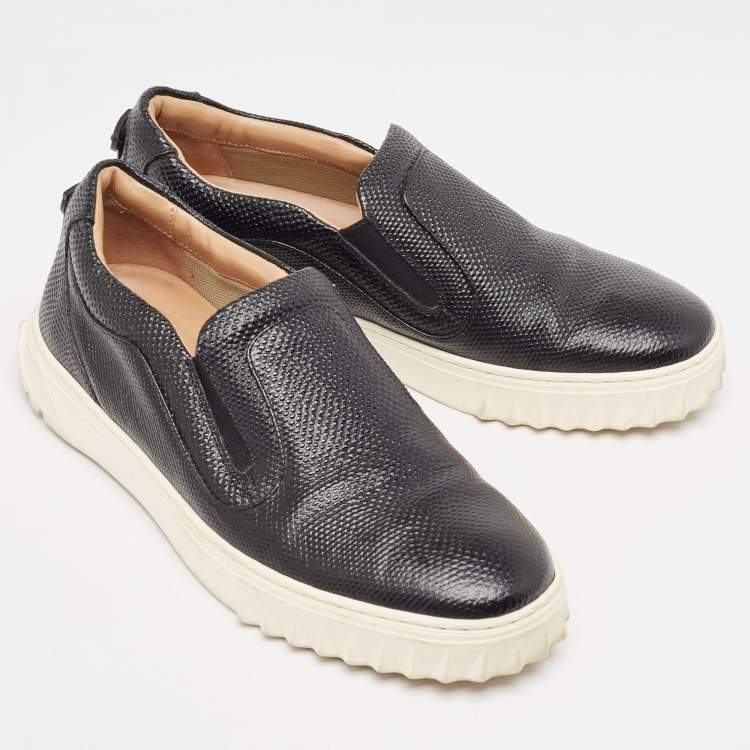 Pre Owned Salvatore Ferragamo Black  Lizard Embossed Slip On Sneakers Size 38