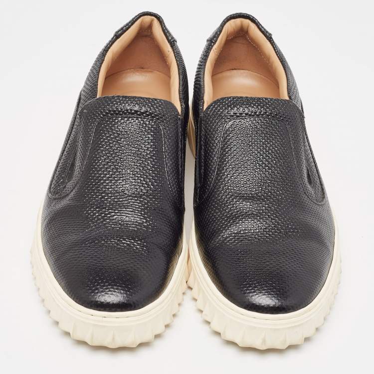 Pre Owned Salvatore Ferragamo Black  Lizard Embossed Slip On Sneakers Size 38