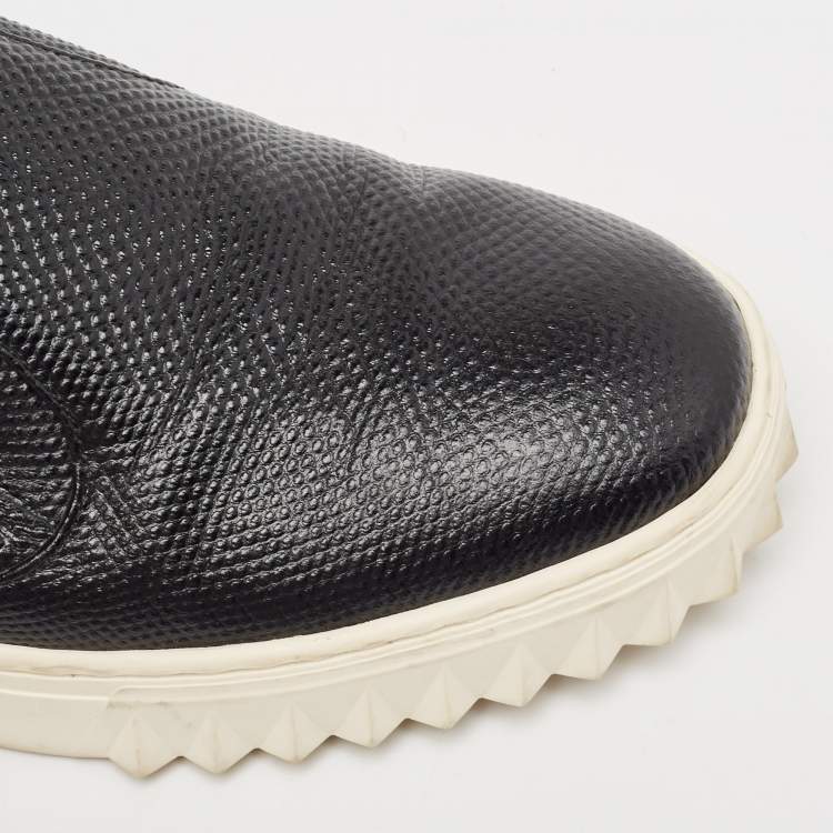 Pre Owned Salvatore Ferragamo Black  Lizard Embossed Slip On Sneakers Size 38
