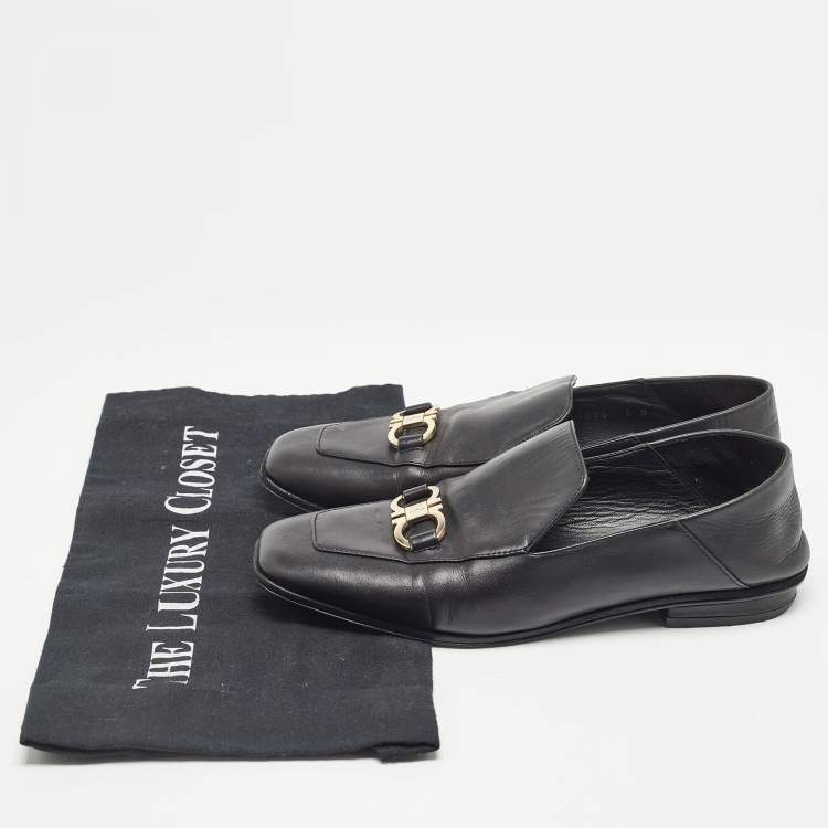 Pre Owned Salvatore Ferragamo Black Leather Cesaro Loafers Size 36.5