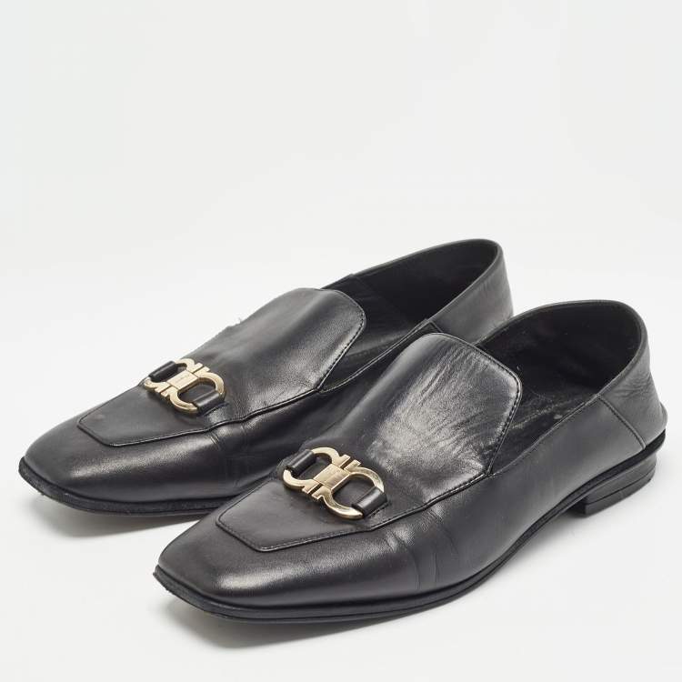 Pre Owned Salvatore Ferragamo Black Leather Cesaro Loafers Size 36.5