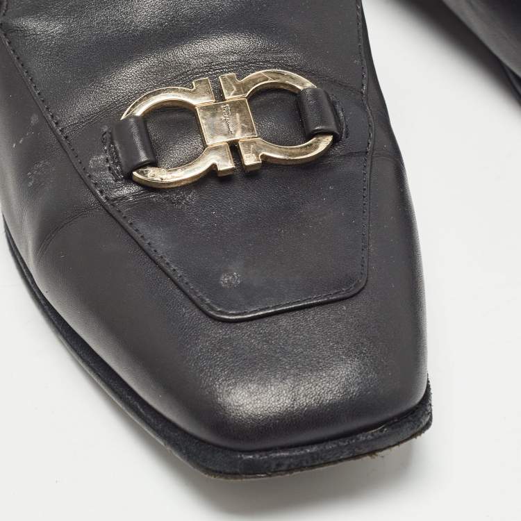 Pre Owned Salvatore Ferragamo Black Leather Cesaro Loafers Size 36.5