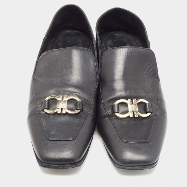 Pre Owned Salvatore Ferragamo Black Leather Cesaro Loafers Size 36.5
