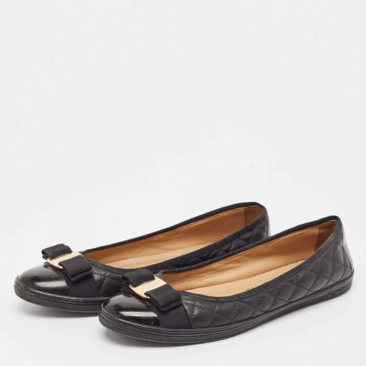 Pre Owned Salvatore Ferragamo Black Leather Varina Ballet Flats Size 39.5