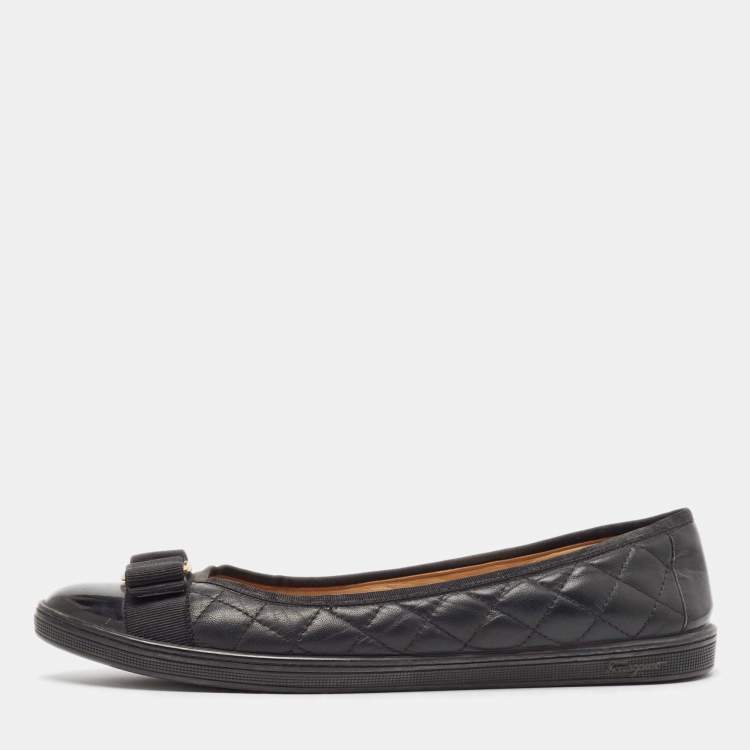 Pre Owned Salvatore Ferragamo Black Leather Varina Ballet Flats Size 39.5