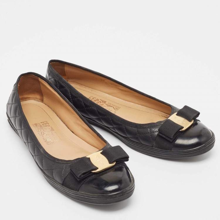 Pre Owned Salvatore Ferragamo Black Leather Varina Ballet Flats Size 39.5