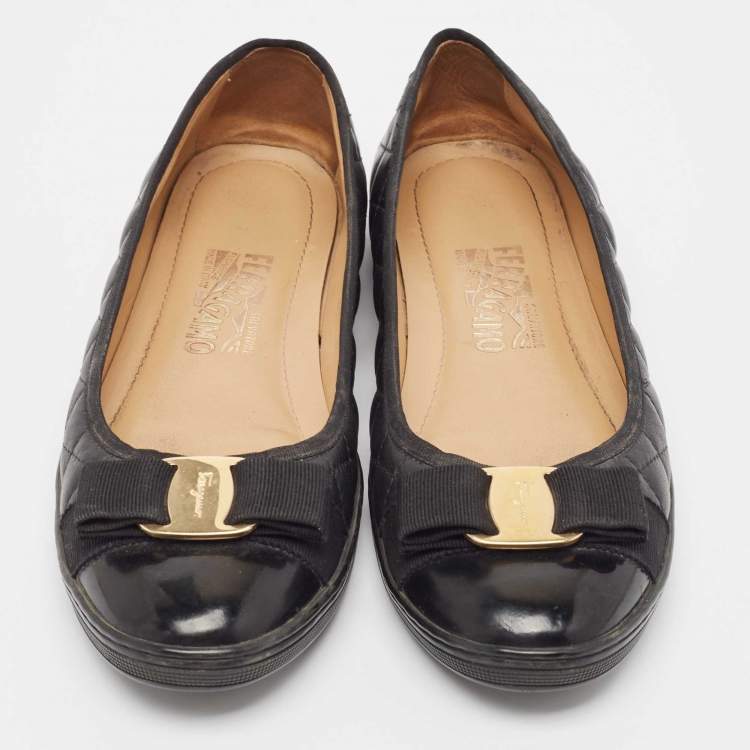 Pre Owned Salvatore Ferragamo Black Leather Varina Ballet Flats Size 39.5