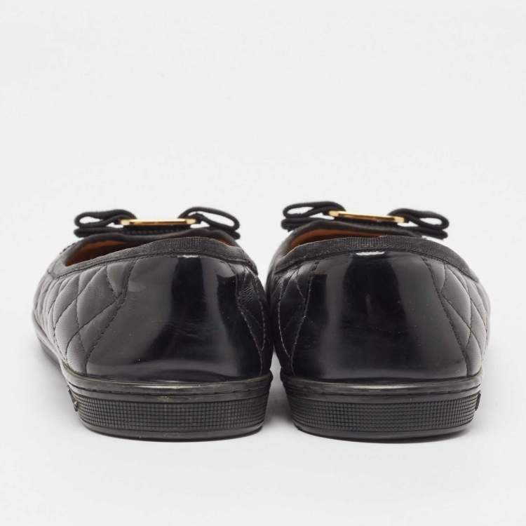 Pre Owned Salvatore Ferragamo Black Leather Varina Ballet Flats Size 39.5
