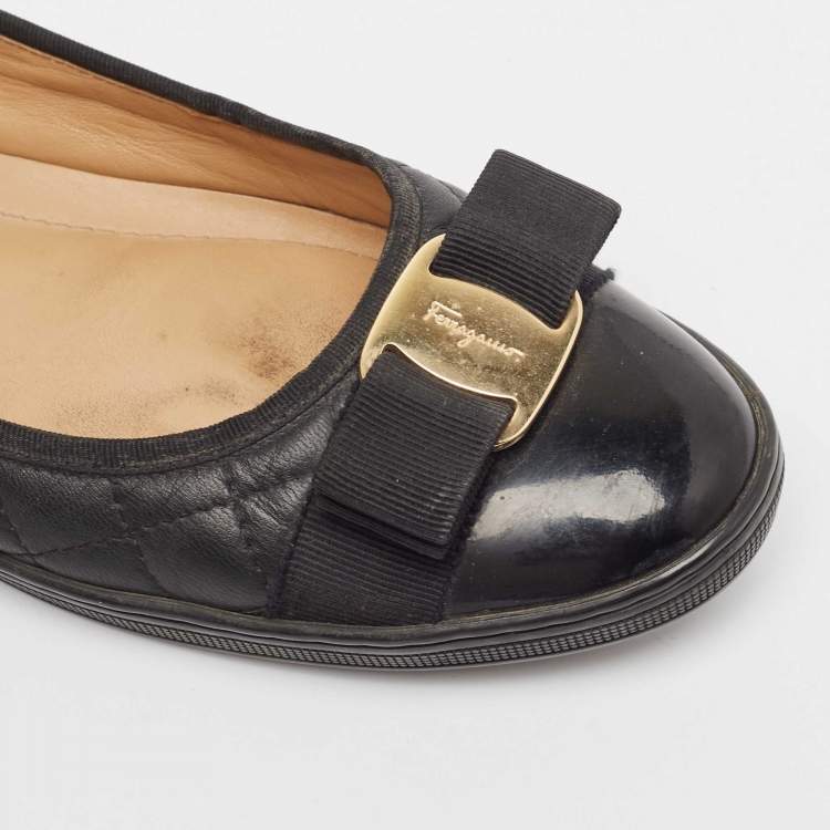 Pre Owned Salvatore Ferragamo Black Leather Varina Ballet Flats Size 39.5