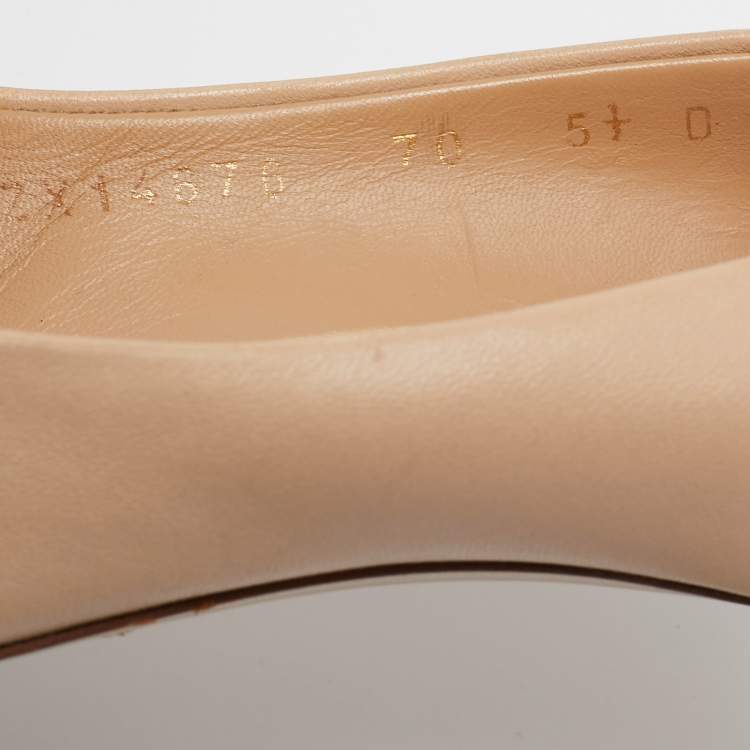 Pre Owned Salvatore Ferragamo Beige Leather Bow Pumps Size 36