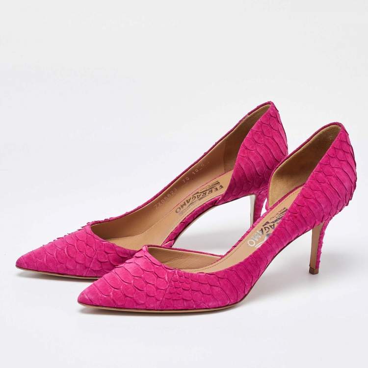 Pre Owned Salvatore Ferragamo Pink Python D'Orsay Pumps Size 40