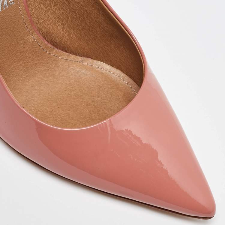 Pre Owned Salvatore Ferragamo Peach Patent Leather Pointed Toe Pumps Size 40.5
