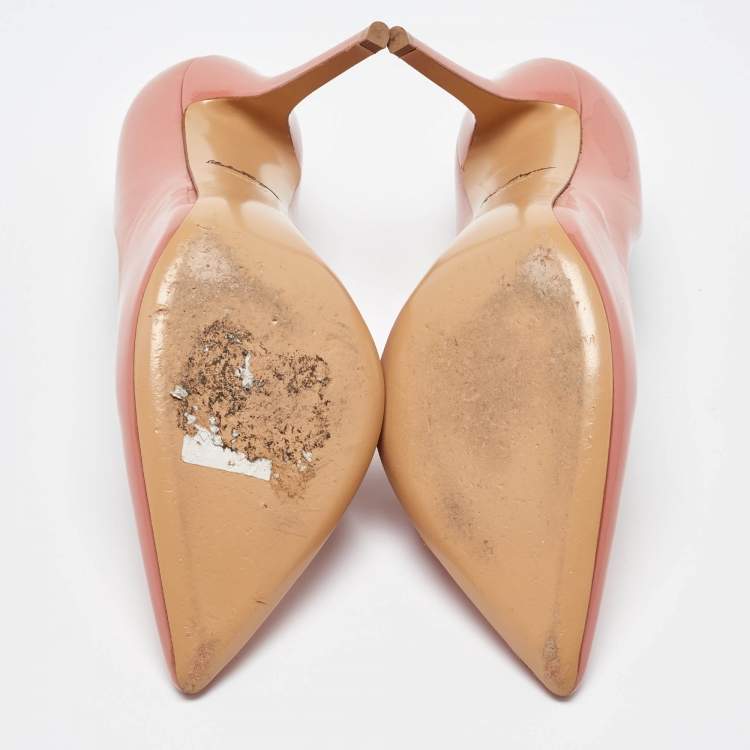 Pre Owned Salvatore Ferragamo Peach Patent Leather Pointed Toe Pumps Size 40.5