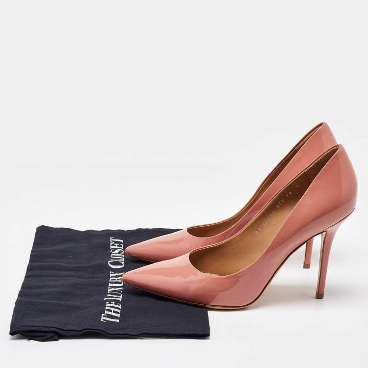 Pre Owned Salvatore Ferragamo Peach Patent Leather Pointed Toe Pumps Size 40.5