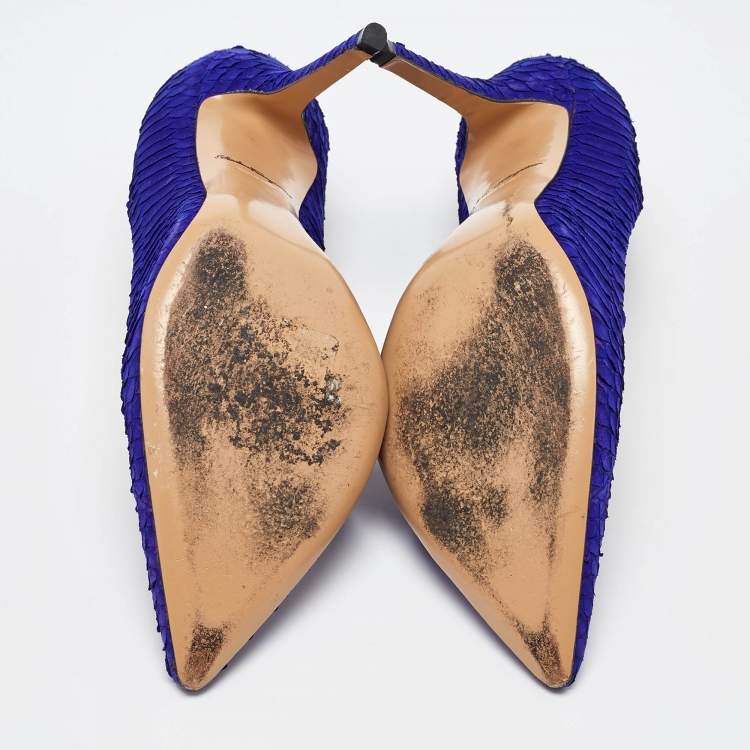 Pre Owned Salvatore Ferragamo Blue Python Embossed Leather Pointed Toe Pumps Size 40.5