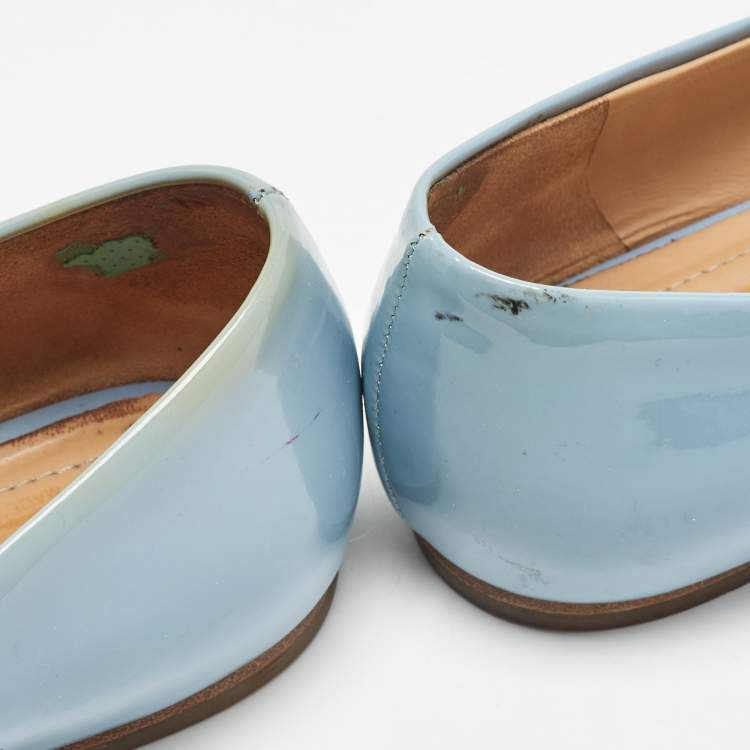 Pre Owned Salvatore Ferragamo Blue Patent Leather Varina Flat Ballets Size 38