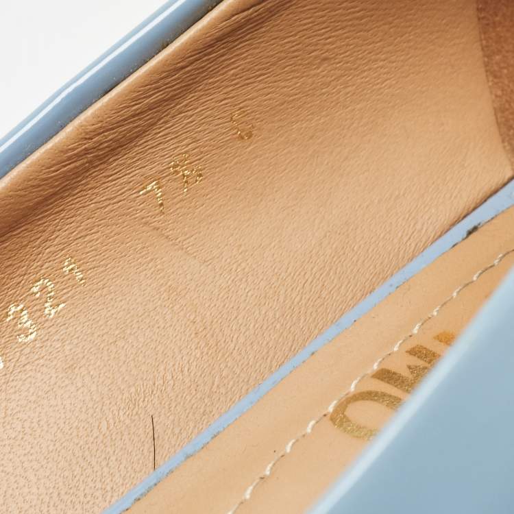 Pre Owned Salvatore Ferragamo Blue Patent Leather Varina Flat Ballets Size 38
