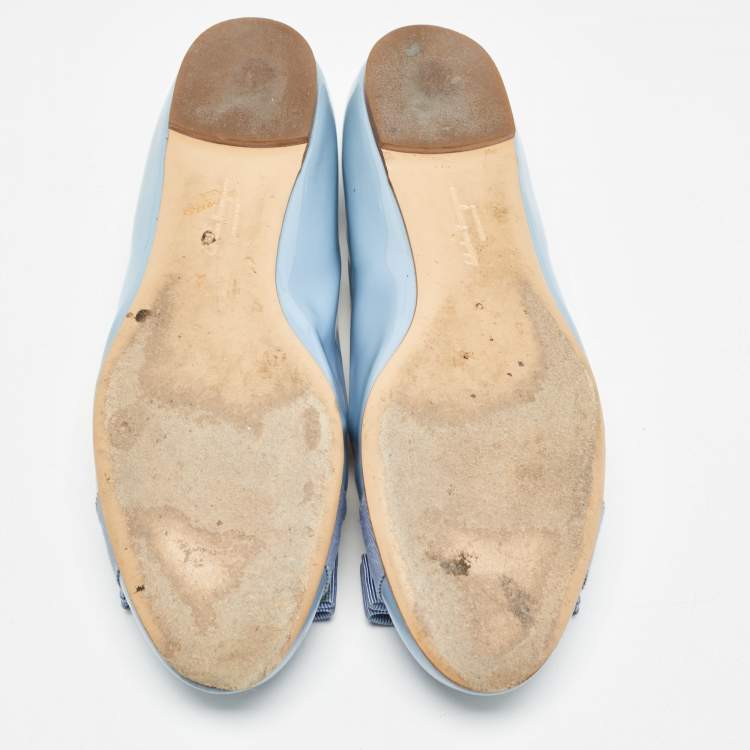 Pre Owned Salvatore Ferragamo Blue Patent Leather Varina Flat Ballets Size 38