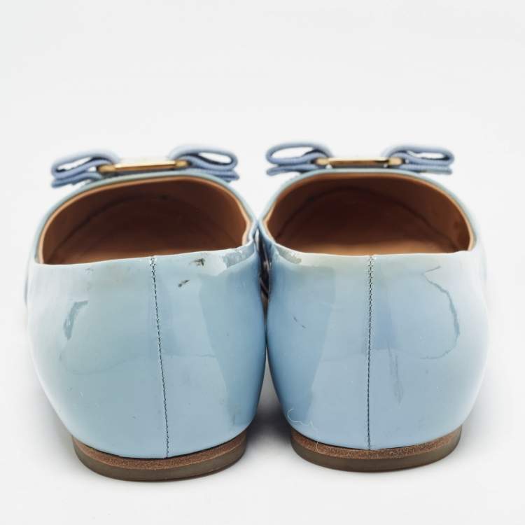 Pre Owned Salvatore Ferragamo Blue Patent Leather Varina Flat Ballets Size 38