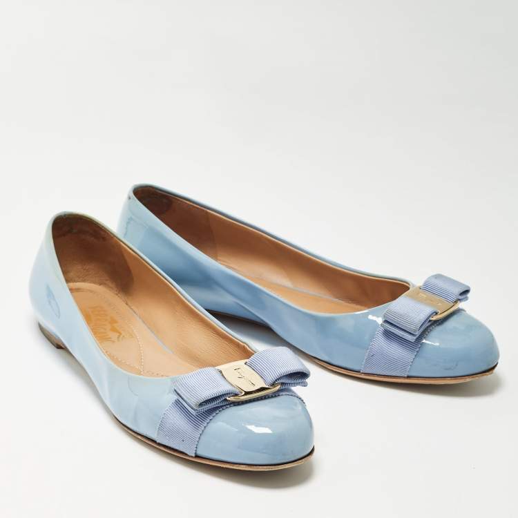 Pre Owned Salvatore Ferragamo Blue Patent Leather Varina Flat Ballets Size 38