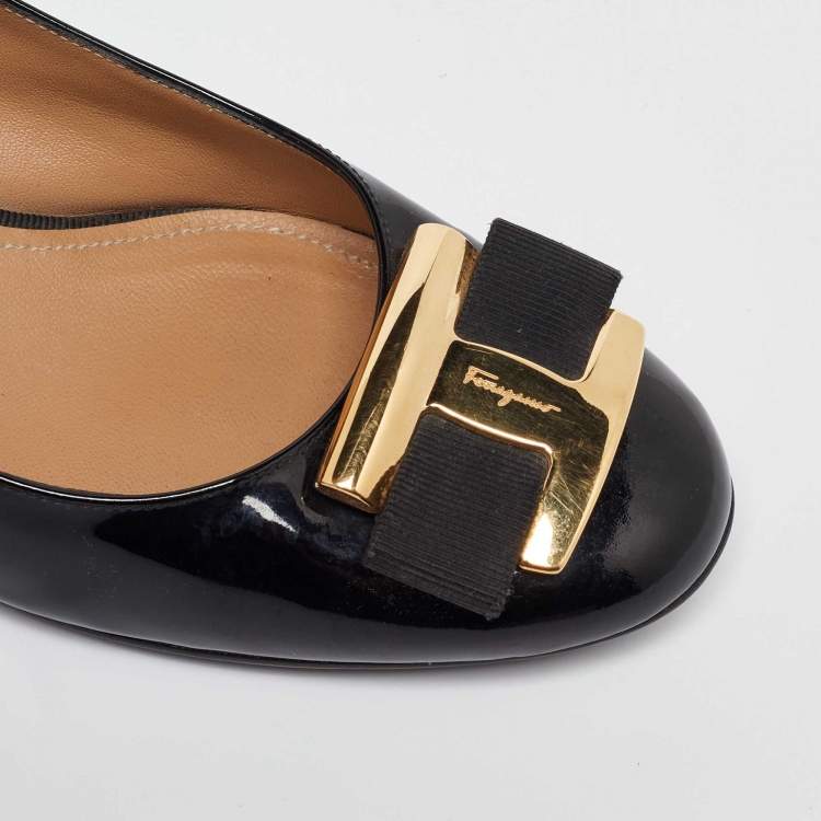 Pre Owned Salvatore Ferragamo Black Patent Leather Ninna Wedges Pumps Size 39