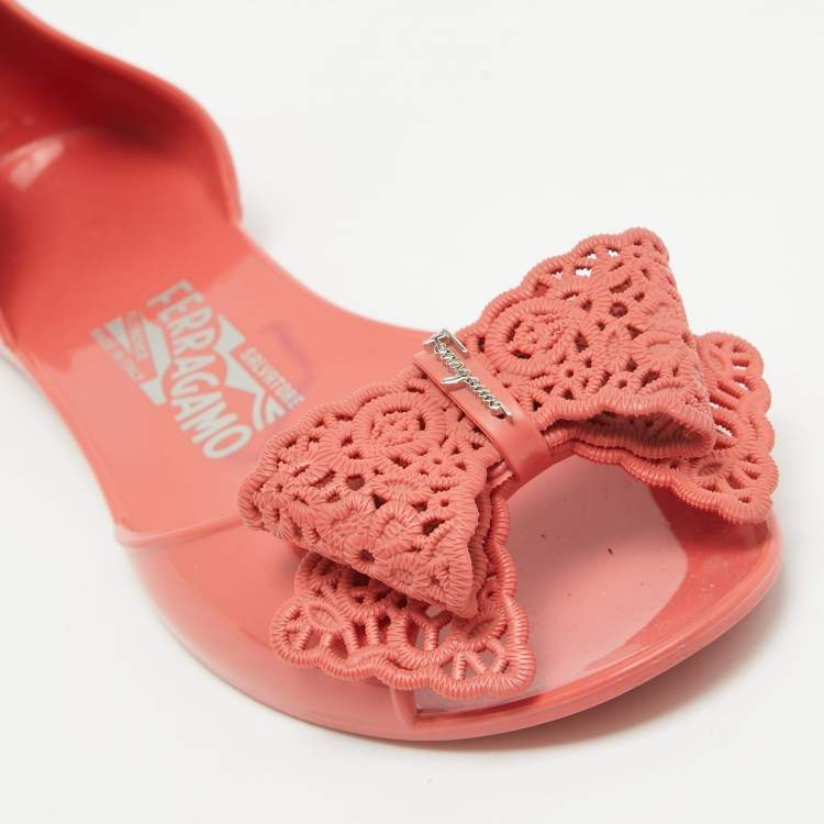 Pre Owned Salvatore Ferragamo Pink Jelly Prieta Bow Flats Size 37.5