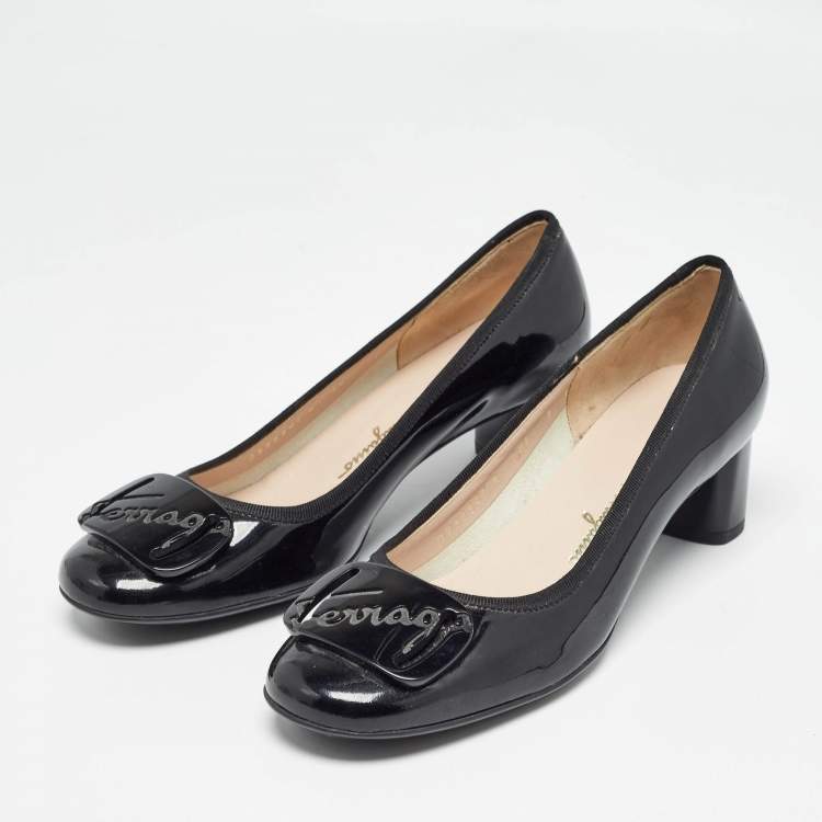 Pre Owned Salvatore Ferragamo Black Patent Leather Pumps Size 37.5
