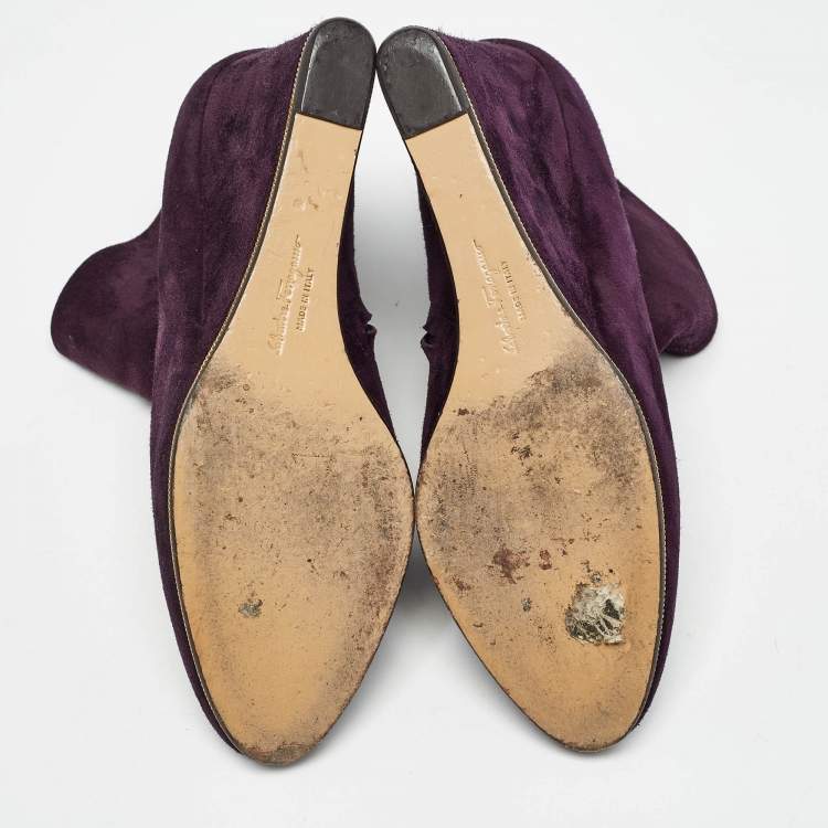 Pre Owned Salvatore Ferragamo Purple Suede Wedge Ankle Boots Size 37