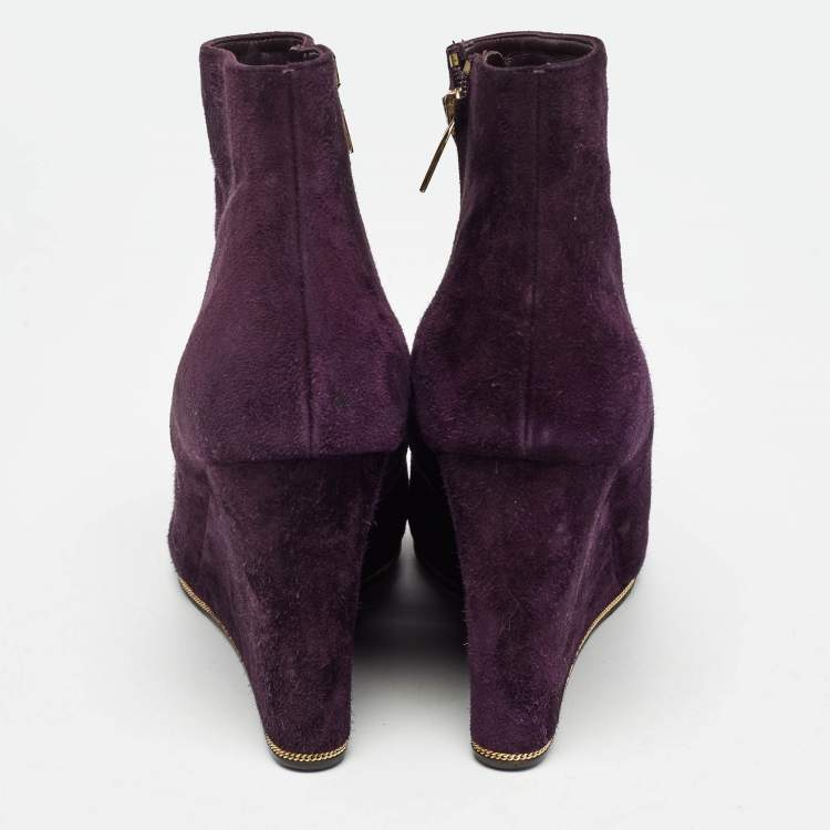 Pre Owned Salvatore Ferragamo Purple Suede Wedge Ankle Boots Size 37