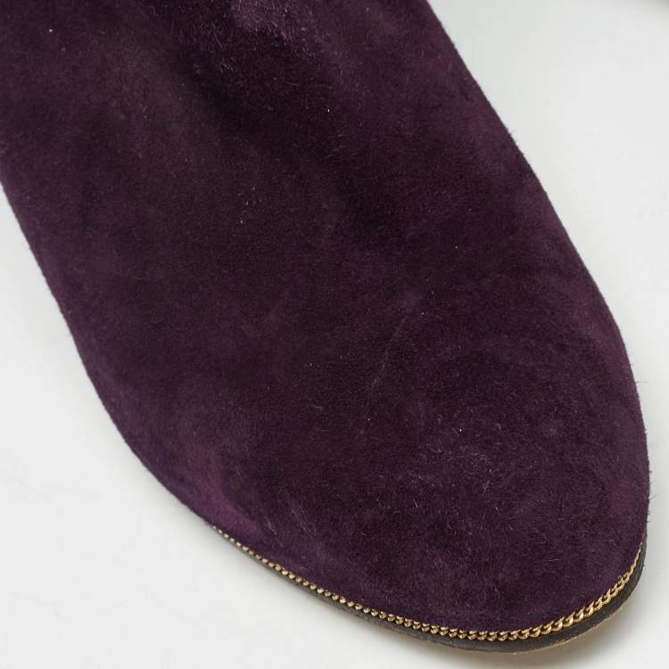 Pre Owned Salvatore Ferragamo Purple Suede Wedge Ankle Boots Size 37