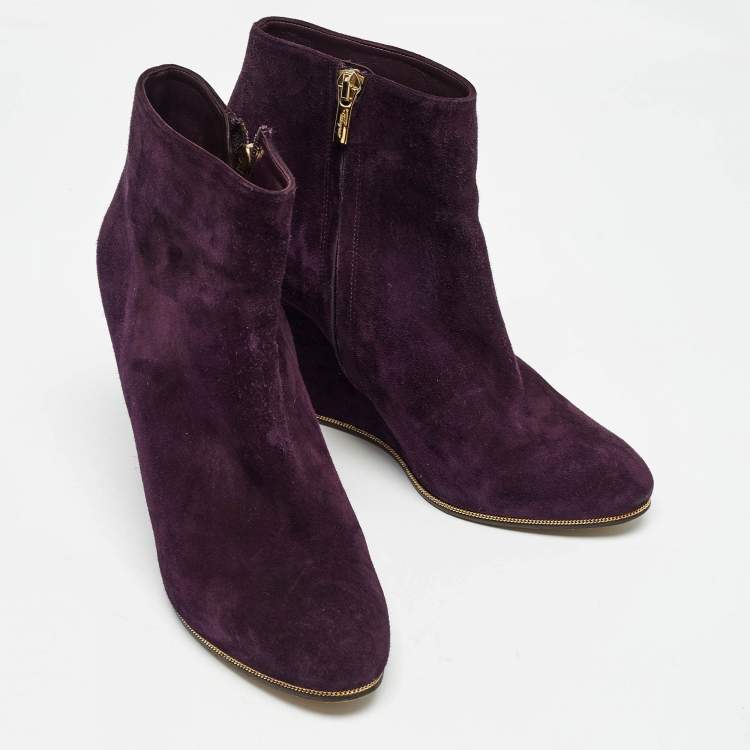 Pre Owned Salvatore Ferragamo Purple Suede Wedge Ankle Boots Size 37