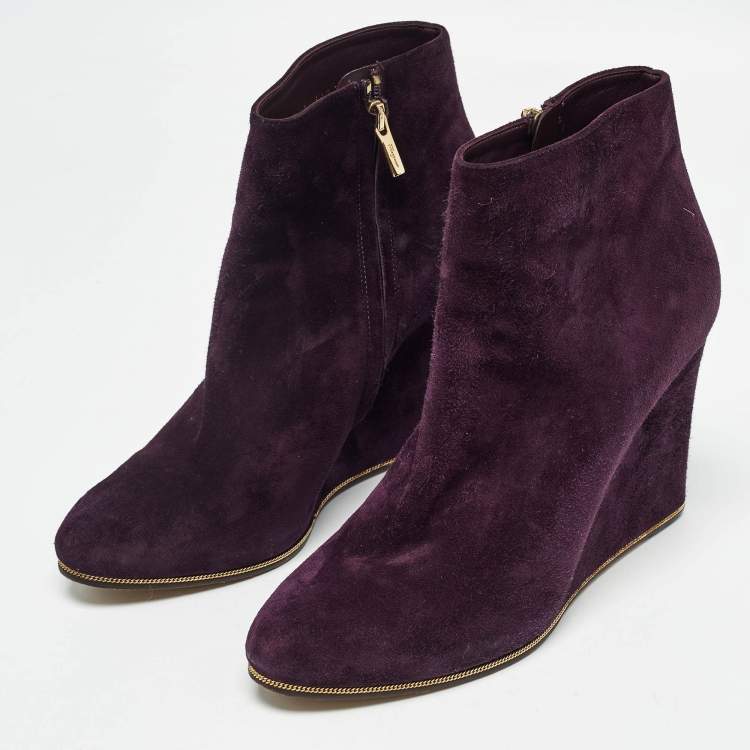 Pre Owned Salvatore Ferragamo Purple Suede Wedge Ankle Boots Size 37