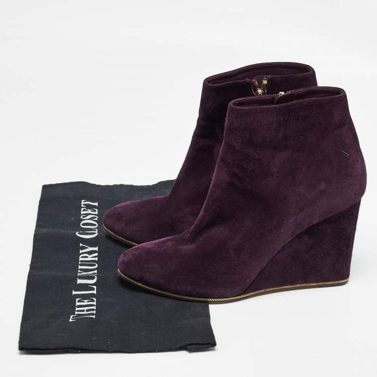 Pre Owned Salvatore Ferragamo Purple Suede Wedge Ankle Boots Size 37