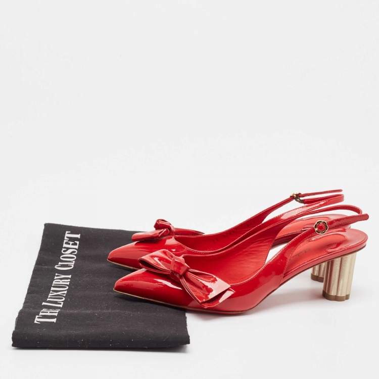 Pre Owned Salvatore Ferragamo Red Patent Leather Aulla Slingback Pumps Size 36