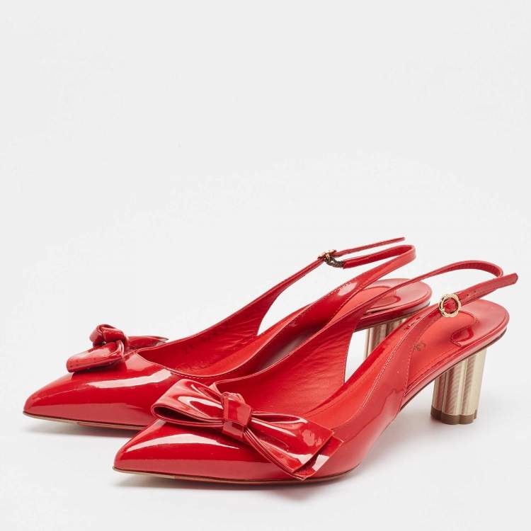 Salvatore Ferragamo Red Patent and Leather Pointed Toe factory Slingback Sandals