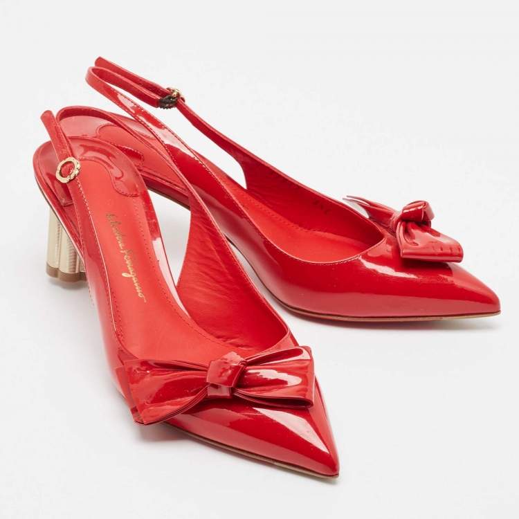 Pre Owned Salvatore Ferragamo Red Patent Leather Aulla Slingback Pumps Size 36